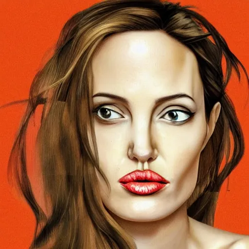 Image similar to an orange with the face of angelina jolie