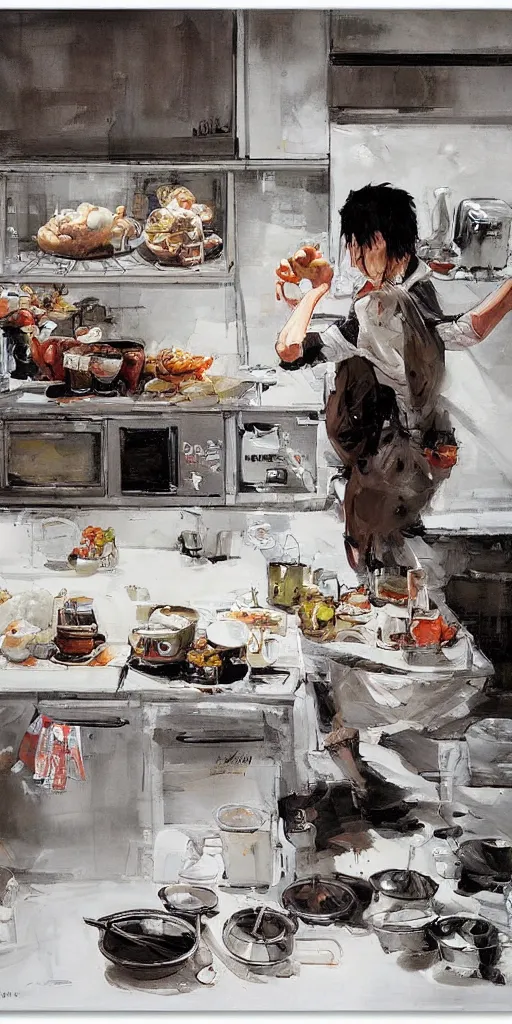 Image similar to oil painting scene from kitchen by kim jung gi