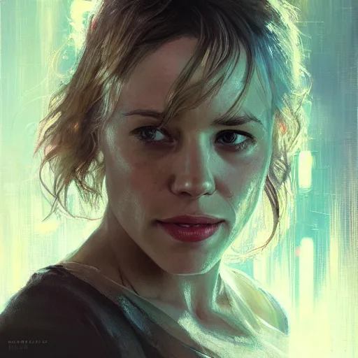 Image similar to rachel mcadams, hyperrealistic portrait, bladerunner street, art of elysium by jeremy mann and alphonse mucha, fantasy art, photo realistic, dynamic lighting, artstation, poster, volumetric lighting, very detailed face, 4 k, award winning