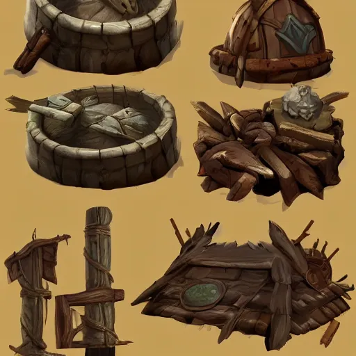 Prompt: props concept game design assets viking items
