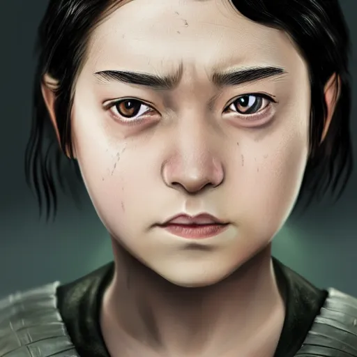 Image similar to Frontal portrait of a barbed arya stark as a chinese girl