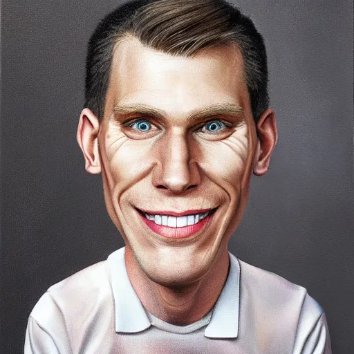 Image similar to Caricature portraits done of Jerma, realistic, hyperrealistic, very realistic, highly detailed, very detailed, extremely detailed, detailed, oil painting, digital art, trending on artstation