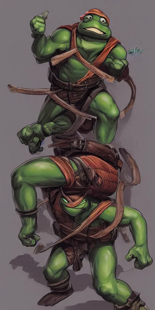 Image similar to Teenage mutant ninja turtle character concept art by brom