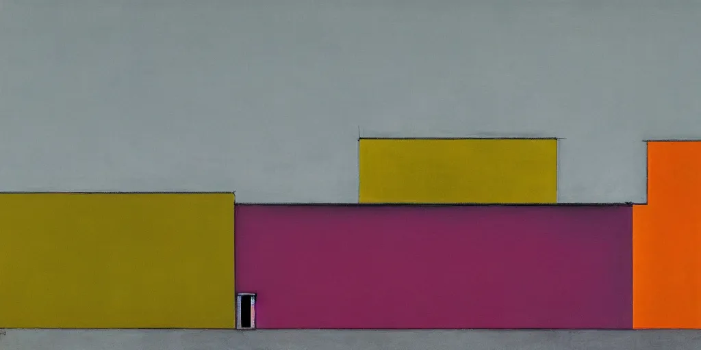 Image similar to neo brutralism, concrete housing, concept art, colorful, in the style of Mark Rothko and Edward Hopper