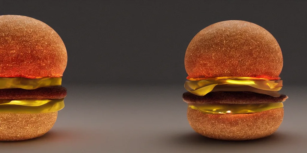 Prompt: a murano hamburger hybrid, digital art, dramatic product lighting