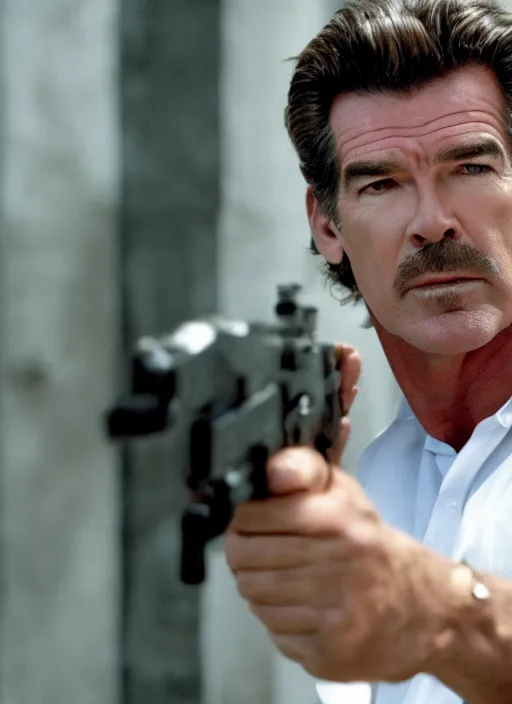 Image similar to film still of Pierce Brosnan as Martin Riggs in Lethal Weapon, 4k