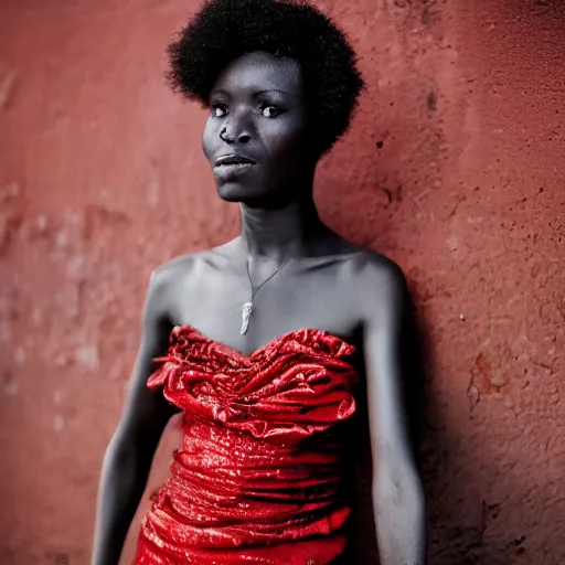Image similar to photo of a woman in a red dress by eric lafforgue. professional photography.