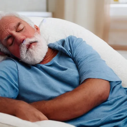 Prompt: dad with grey beard sleeping on the couch