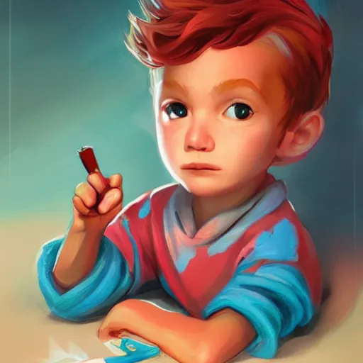 Image similar to attractive little boy character inspired in little hood red, digital artwork made by lois van barlee, james jean and rhads