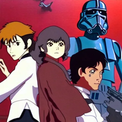 Prompt: star wars anime from the 1980s by Cowboy Bebop and Studio Ghibli