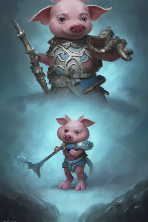 Image similar to anthropomorphic warrior piglet, pale blue armor, cute and adorable, pretty, beautiful, DnD character art portrait, matte fantasy painting, DeviantArt Artstation, by Jason Felix by Steve Argyle by Tyler Jacobson by Peter Mohrbacher, cinematic lighting