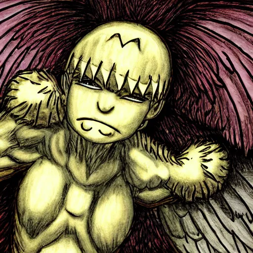 Prompt: a muffin monster with wings by kentaro miura