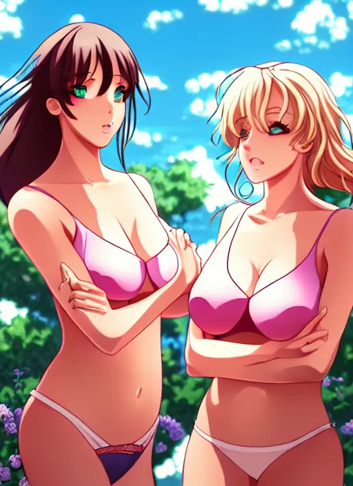 Prompt: two beautiful mothers in a summer home, gorgeous faces, thick lines, cinematic lighting, detailed anime art