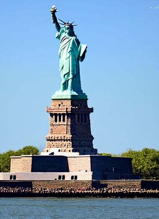 Image similar to the statue of liberty is finally free and destroying marley