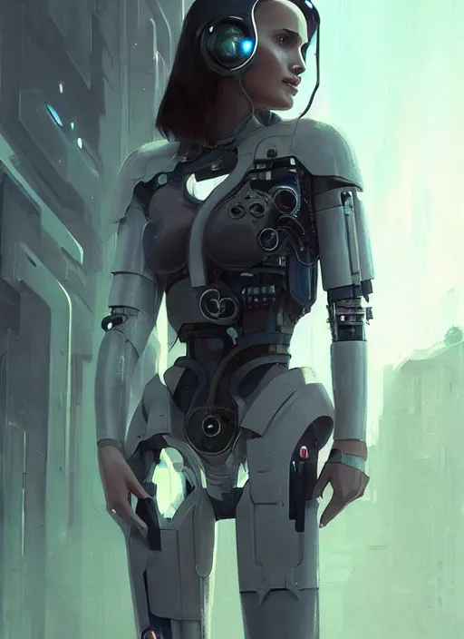 Prompt: a digital painting of Natalie Portman as a cyborg wearing a cyberpunk dress, by netter, style from greg rutkowski, beautiful eyes, full frame, oil painting, featured on artstation, concept art, smooth, sharp focus, illustration, very detailed, ambient lighting, unreal engine render, concept art by Atey Ghailan, by Loish, by Bryan Lee O'Malley