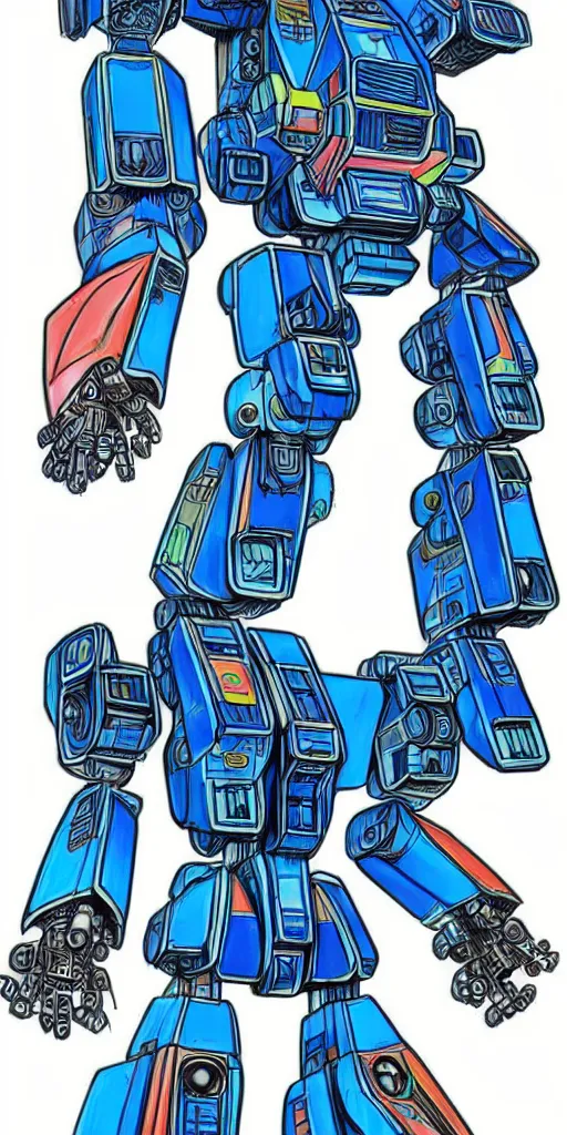 Prompt: blueprint of a colorful battletech mecha, technical draw, concept art, extreme detail, 3 5 mm, colorful, phone wallpaper