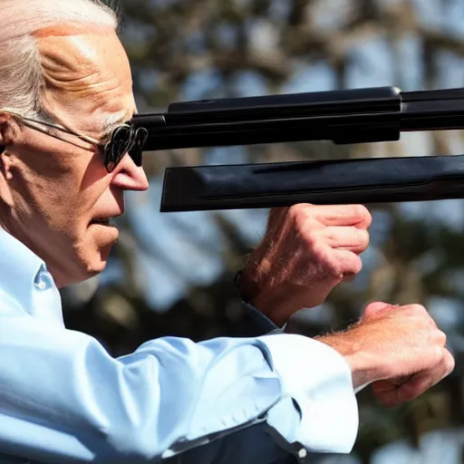 Image similar to joe biden aiming a shotgun