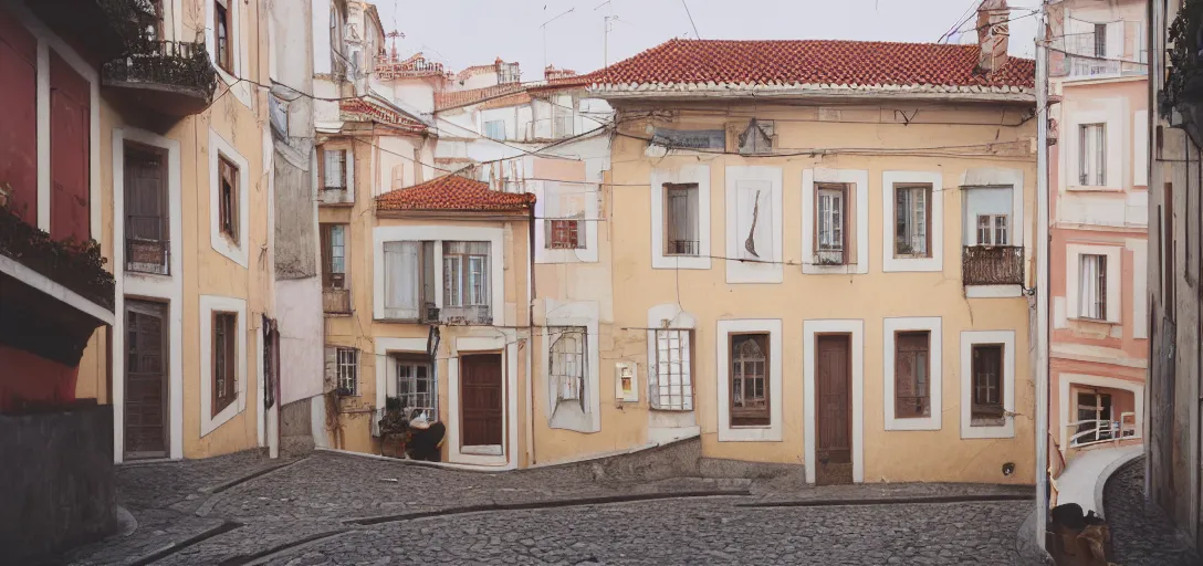 Image similar to house in porto. photographed by wes anderson on fujinon premista 1 9 - 4 5 mm t 2. 9. portra 8 0 0.