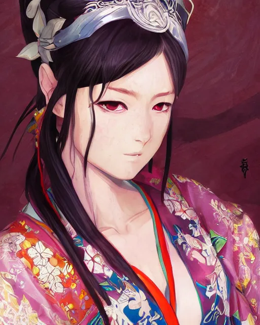 Image similar to A full-body anime portrait of Ssunbiki as a beautiful woman wearing a kimono from Skyrim, by Stanley Artgerm Lau, WLOP, Rossdraws, James Jean, Andrei Riabovitchevy, Marc Simonetti, and Sakimichan, trending on artstation