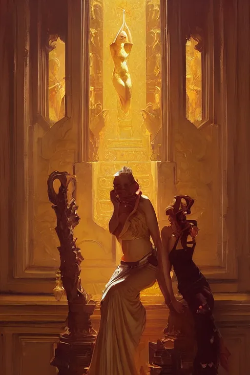 Image similar to temple, gold, painting by greg rutkowski, j. c. leyendecker, artgerm