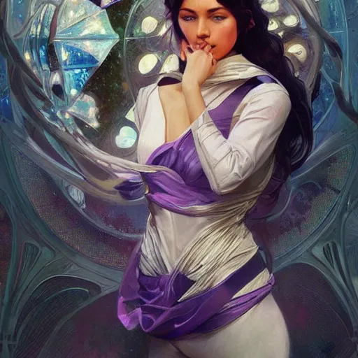 Image similar to Portrait of very very very very very very beautiful non-white woman, spacesuit, purple eyes, intricate, elegant, highly detailed, digital painting, artstation, concept art, smooth, sharp focus, illustration, art by artgerm and greg rutkowski and alphonse mucha