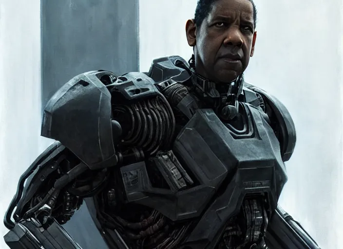 Image similar to denzel washington as victor stone, full body concept, cyborg, borg, strogg, face of a man, terminator, flesh, quake strogg, doom demon, wolfenstein, monstrous, powerful, symmetry, symmetrical, concept art by ruan jia and greg rutkowski