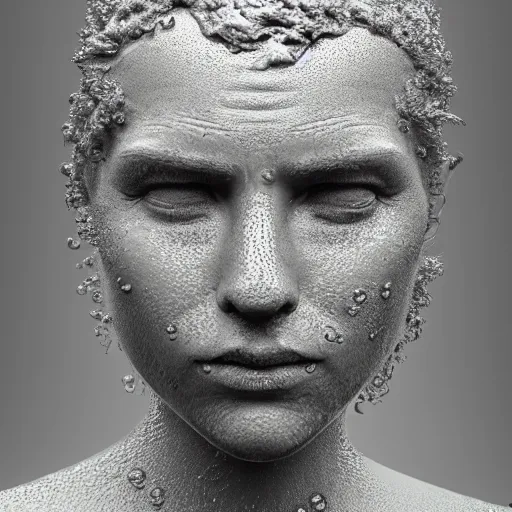 Prompt: a sculpture made of water in the shape of a human head, on the ocean water, water manipulation, behance, artstation, cinematic, in the style of johnson tsang, long shot, hyper detailed, hyper realistic, ray tracing, 8 k resolution, sharp focus, realistic water, award winning
