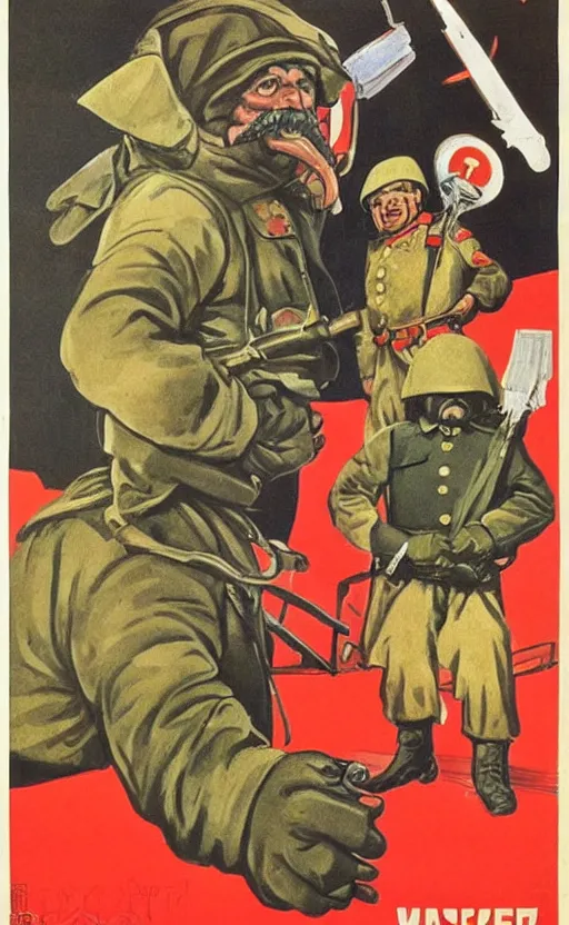 Prompt: a soviet war propaganda poster depicting a walrus soldier, a walrus dressed up as a soviet soldier, soviet propaganda art