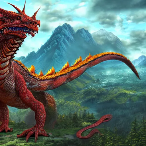 Prompt: a serpentine dragon, majestic, mountains background, ultrafine hyperrealistic detailed illustration by kim jung gi, irakli nadar, intricate linework, sharp focus, bright colors, matte, gujian, final fantasy, unreal engine highly rendered, global illumination, radiant light, intricate environment