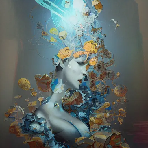 Image similar to a painting in the style of james jean and in the style of stephan martiniere.