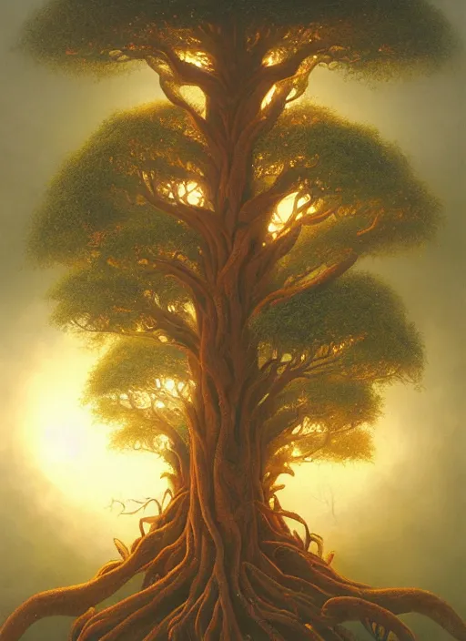 Prompt: ayahuma tree with few small orange fruits looking like an ent, art by christophe vacher