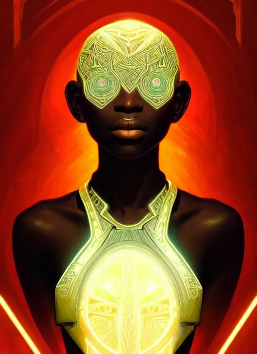 Prompt: symmetry!! portrait of african tribal warrior, tech wear, glowing lights!! intricate, elegant, highly detailed, digital painting, artstation, concept art, smooth, sharp focus, illustration, art by artgerm and greg rutkowski and alphonse mucha