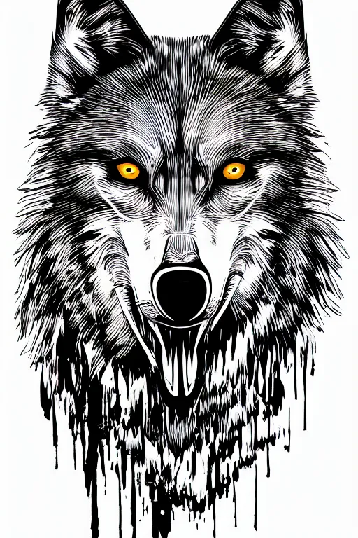 Image similar to Psychotic crisis portrait of a wolf head. very detailed, lineart