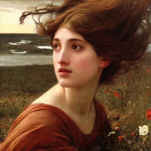 Image similar to wind kissed pictures, ashes, lament, catastrophe ballet, photorealism, hyper - realism, 4 k, high resolution, hyper detailed, by waterhouse, by godward, by munier,
