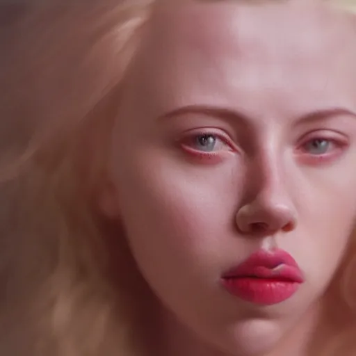 Image similar to realistic expired kodak film portrait of albino scarlet johansson mix, hyperrealism, photorealistic, detailed, atmospheric, 8 k, award winning photography, cinematic