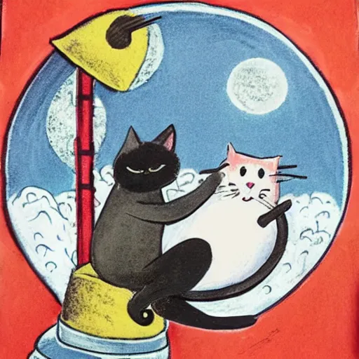 Image similar to 'a cat with two swings on the moon'