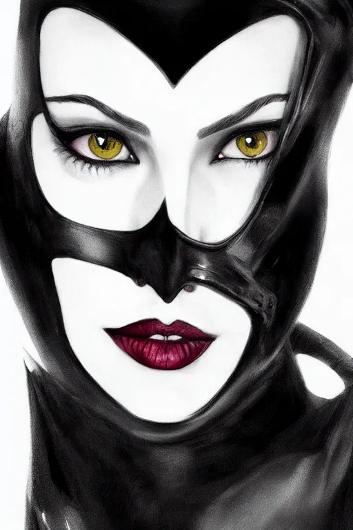 Prompt: beautiful aesthetic portrait of Catwoman from Batman returns crawling toward viewer by wlop and Julia Razumova, headshot, deviantArt, trending on artstation, artstation HQ