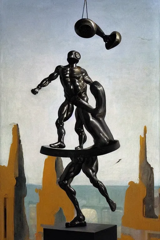 Image similar to bodybuilder in an astronaut helmet lifts a statue of a horse, highly detailed painting by francis bacon, edward hopper, adrian ghenie, gerhard richter, and james jean soft light 4 k,