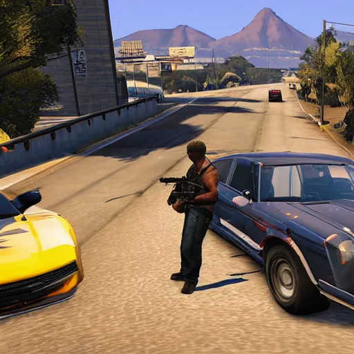 Prompt: promotional screenshot of grand theft auto videogame set in south africa