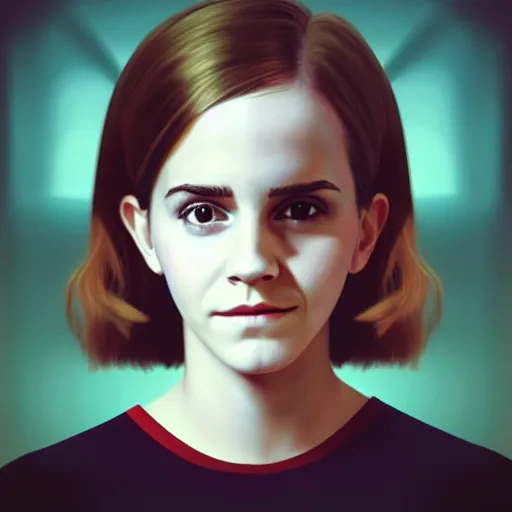 Image similar to “ a realistic painting of emma watson portrait viewed through a fun house mirror, unreal engine, trending on artstation, melting ”