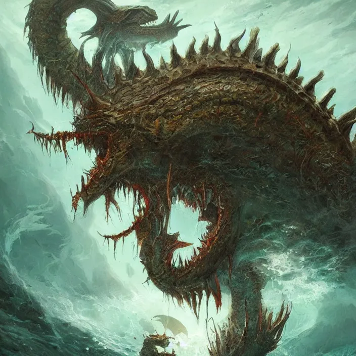 Prompt: sea monster large horror under the ocean d & d, d & d style, trending on artstation, intricate, highly detailed, vivid painting, colorful, art by greg rutkowski