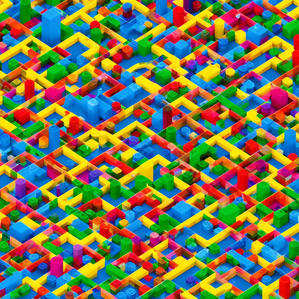 Image similar to wimmelbilder maze made of lego, isometric, octane render, Lego Island, unreal engine