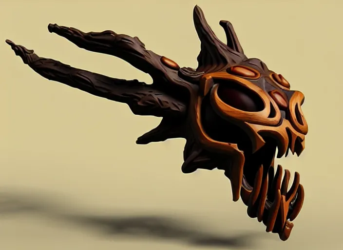 Image similar to brown wooden festeroot dragonskull treant head, stylized stl, 3 d render, activision blizzard style, hearthstone style, darksiders art style