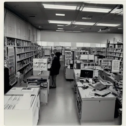Image similar to electronics department in 1990. As described by William Gibson. Polaroid