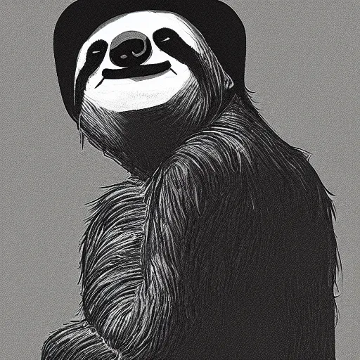 Image similar to sloth stoned af, noir animation, drawing, contrast shadows