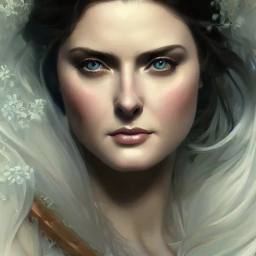 Image similar to beautiful young alexandra breckenridge, closeup, d & d, fantasy, intricate, elegant, highly detailed, digital painting, artstation, concept art, matte, sharp focus, illustration, art by artgerm and greg rutkowski and alphonse mucha