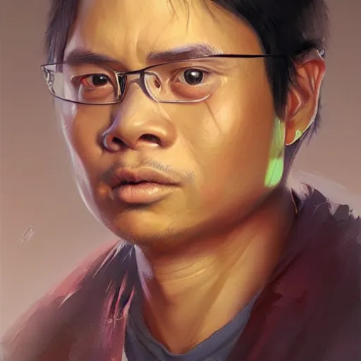 Image similar to hyper realistic, portrait of filipino ( dwight shrute ), painted by greg rutkowski, wlop, loish,