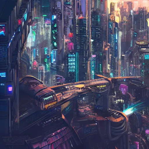 Prompt: cute cat looking down on huge cyberpunk style city, high detail, fantasy art, concept art, 4 k, ultra detail, computer art