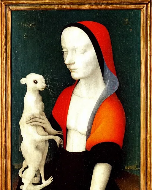 Image similar to Lady with an Ermine by Leonardo painting by Hieronymus Bosch