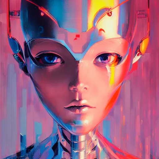 Image similar to palette knife artwork of a cybernetic princess, sharp focus, by james jean, by rossdraws, frank franzzeta, sakimichan